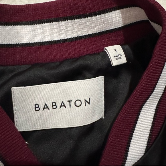 Aritzia Babaton Black Satin Bomber Jacket, Burgundy Trim, Pockets, Women’s Small - Picture 3 of 5